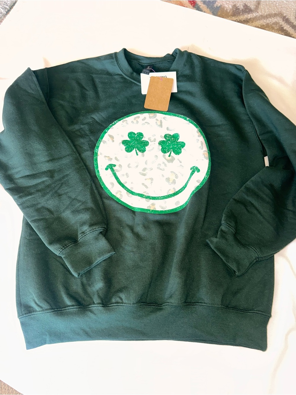 Forest Green Crewneck with Shamrock Smile Patch